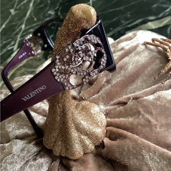 Valentino Collection Swarovski crystal rose pearl purple rectangular eyeglasses main image 4